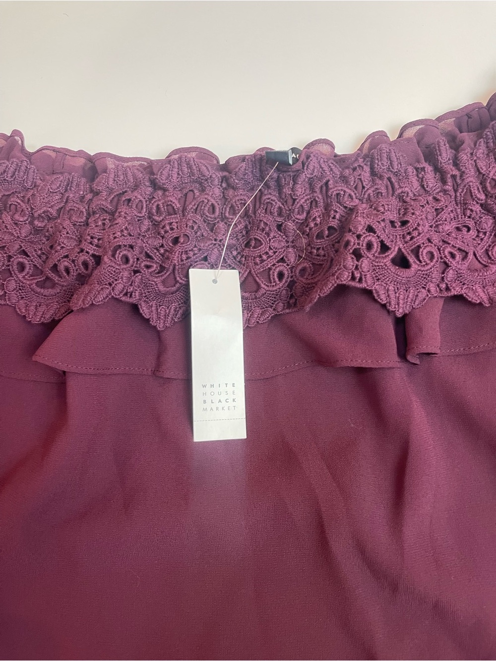 White House Black Market Cabernet Off- Shoulder Crochet Blouse-Size Large-NWT - Picture 3 of 7